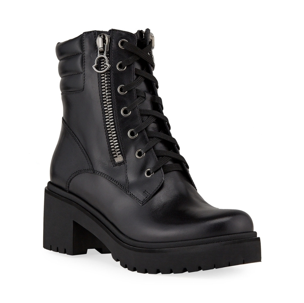 Moncler Black Block-Heel Leather Boots
